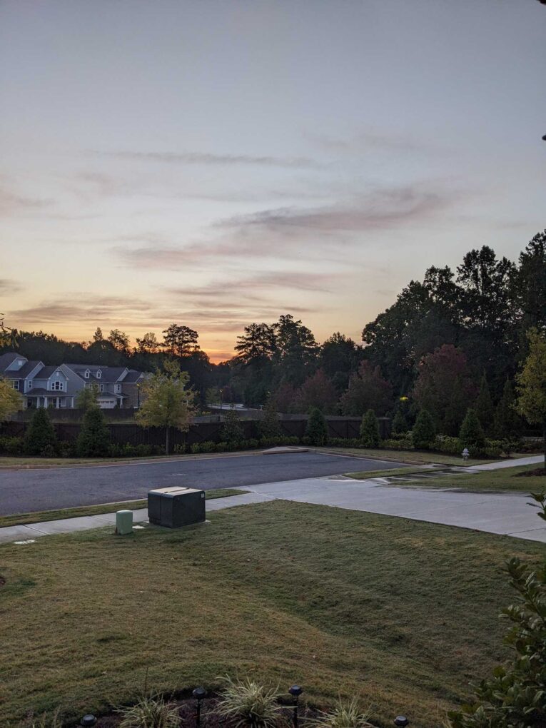 Residential tree line with beautiful sunrise sky